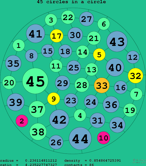 45 circles in a circle