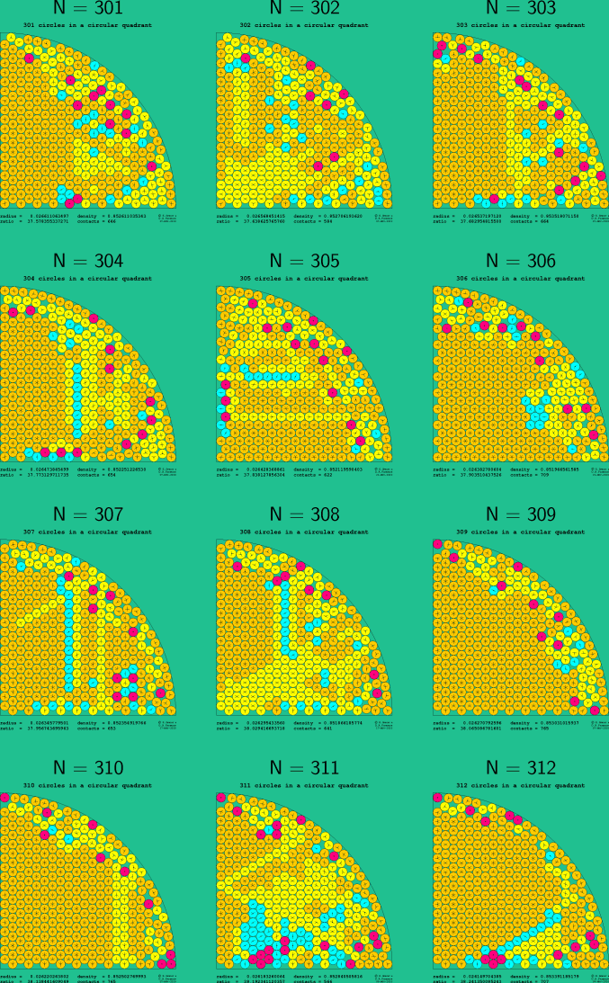 301-312 circles in a circular quadrant