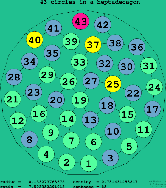 43 circles in a regular heptadecagon