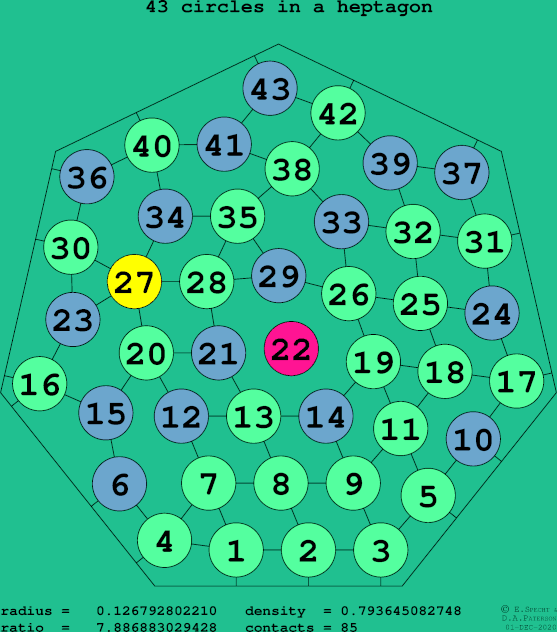 43 circles in a regular heptagon