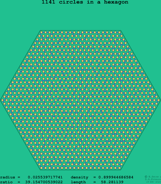 1141 circles in a regular hexagon