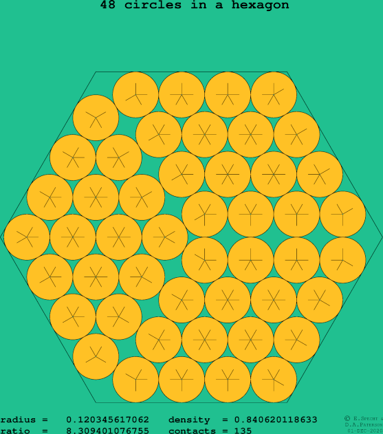 48 circles in a regular hexagon