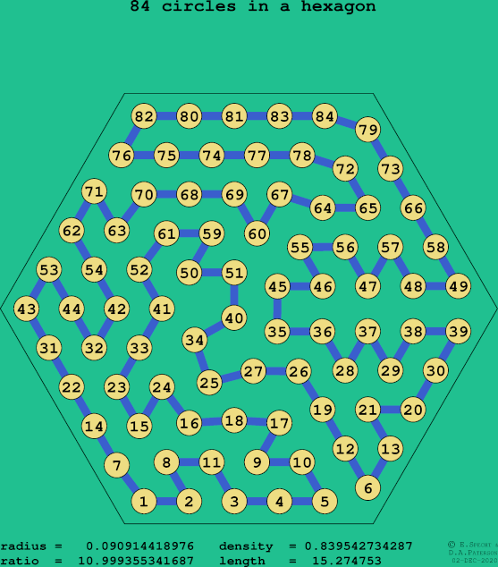 84 circles in a regular hexagon