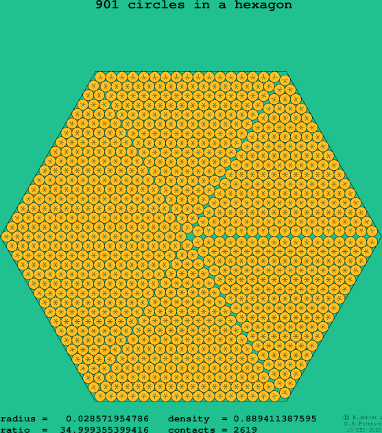 901 circles in a regular hexagon