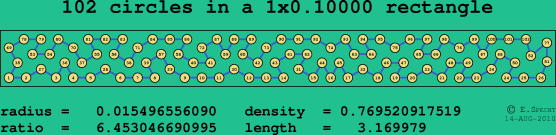 102 circles in a rectangle