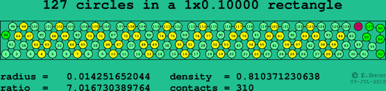 127 circles in a rectangle