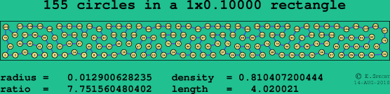 155 circles in a rectangle