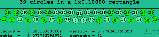 39 circles in a rectangle
