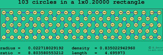 103 circles in a rectangle