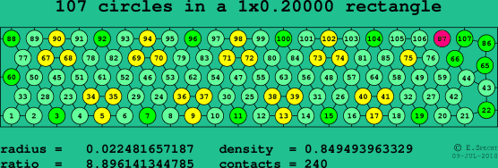 107 circles in a rectangle
