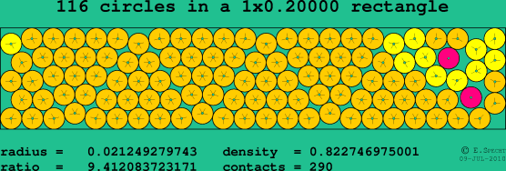 116 circles in a rectangle