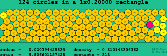 124 circles in a rectangle