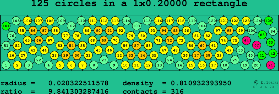 125 circles in a rectangle