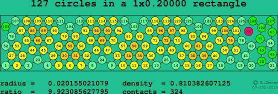127 circles in a rectangle