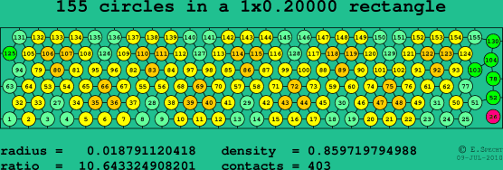 155 circles in a rectangle