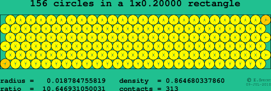 156 circles in a rectangle