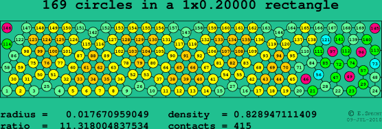 169 circles in a rectangle