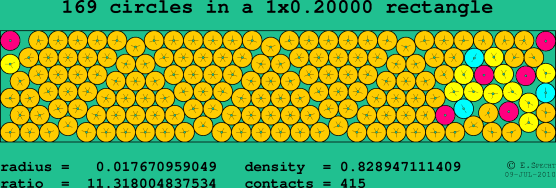 169 circles in a rectangle