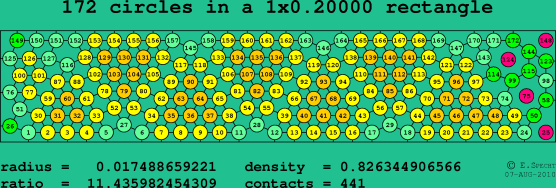 172 circles in a rectangle