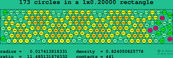 173 circles in a rectangle