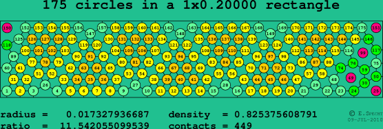 175 circles in a rectangle