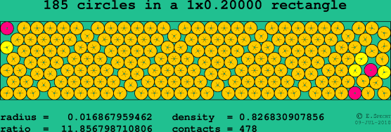 185 circles in a rectangle