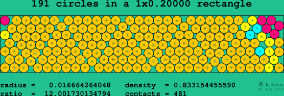 191 circles in a rectangle