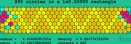 205 circles in a rectangle