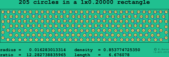 205 circles in a rectangle