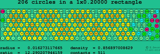 206 circles in a rectangle