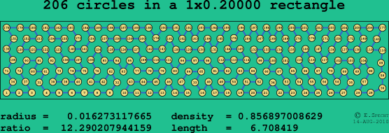 206 circles in a rectangle