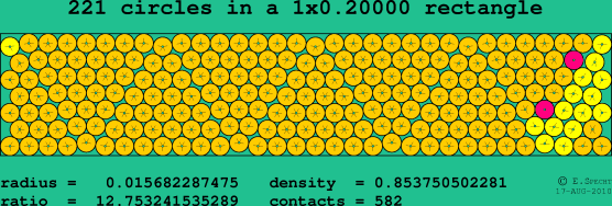 221 circles in a rectangle