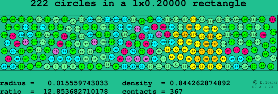 222 circles in a rectangle
