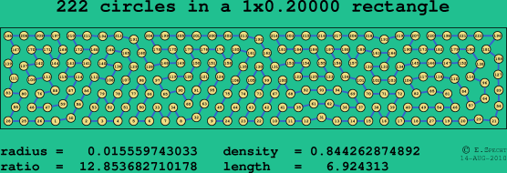 222 circles in a rectangle
