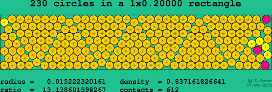 230 circles in a rectangle