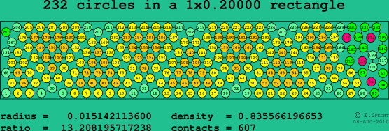 232 circles in a rectangle