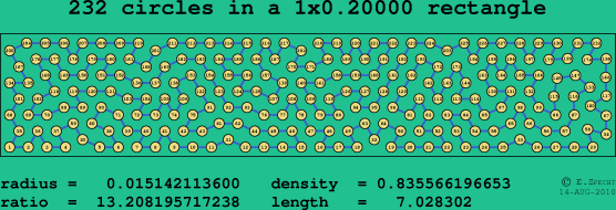 232 circles in a rectangle