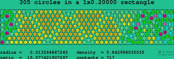 305 circles in a rectangle