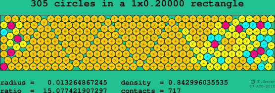 305 circles in a rectangle