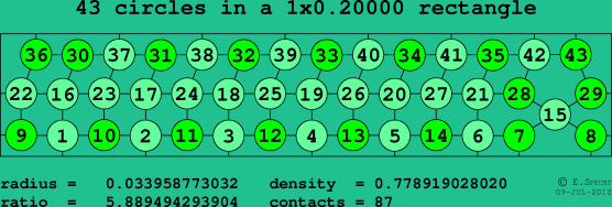 43 circles in a rectangle