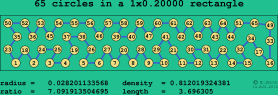 65 circles in a rectangle