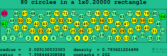 80 circles in a rectangle