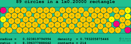 89 circles in a rectangle