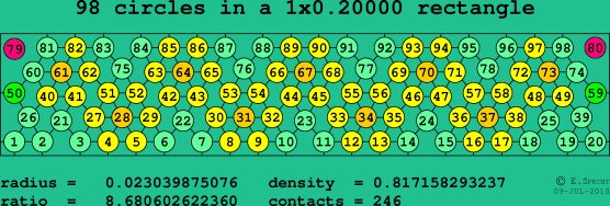 98 circles in a rectangle