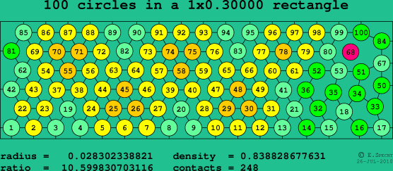100 circles in a rectangle