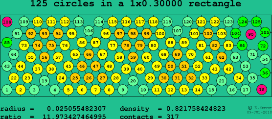 125 circles in a rectangle