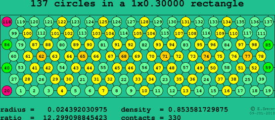 137 circles in a rectangle