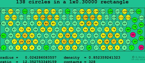 138 circles in a rectangle
