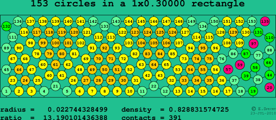 153 circles in a rectangle