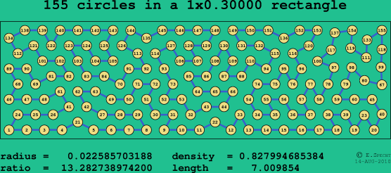 155 circles in a rectangle